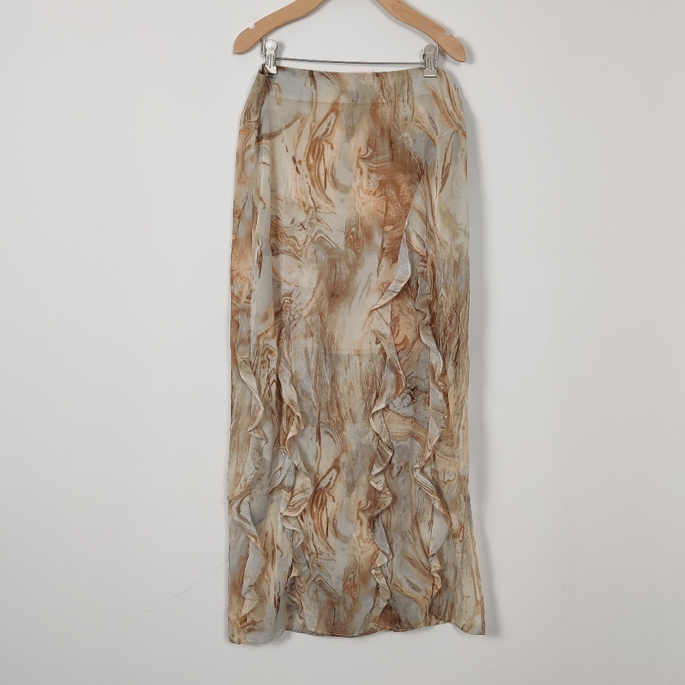 Moon River Women's Ruffled Maxi Skirt Size Large NEW Y2K Abstract Artsy Sheer
